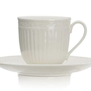 Classic White Ceramic Mug and Saucer set of 8